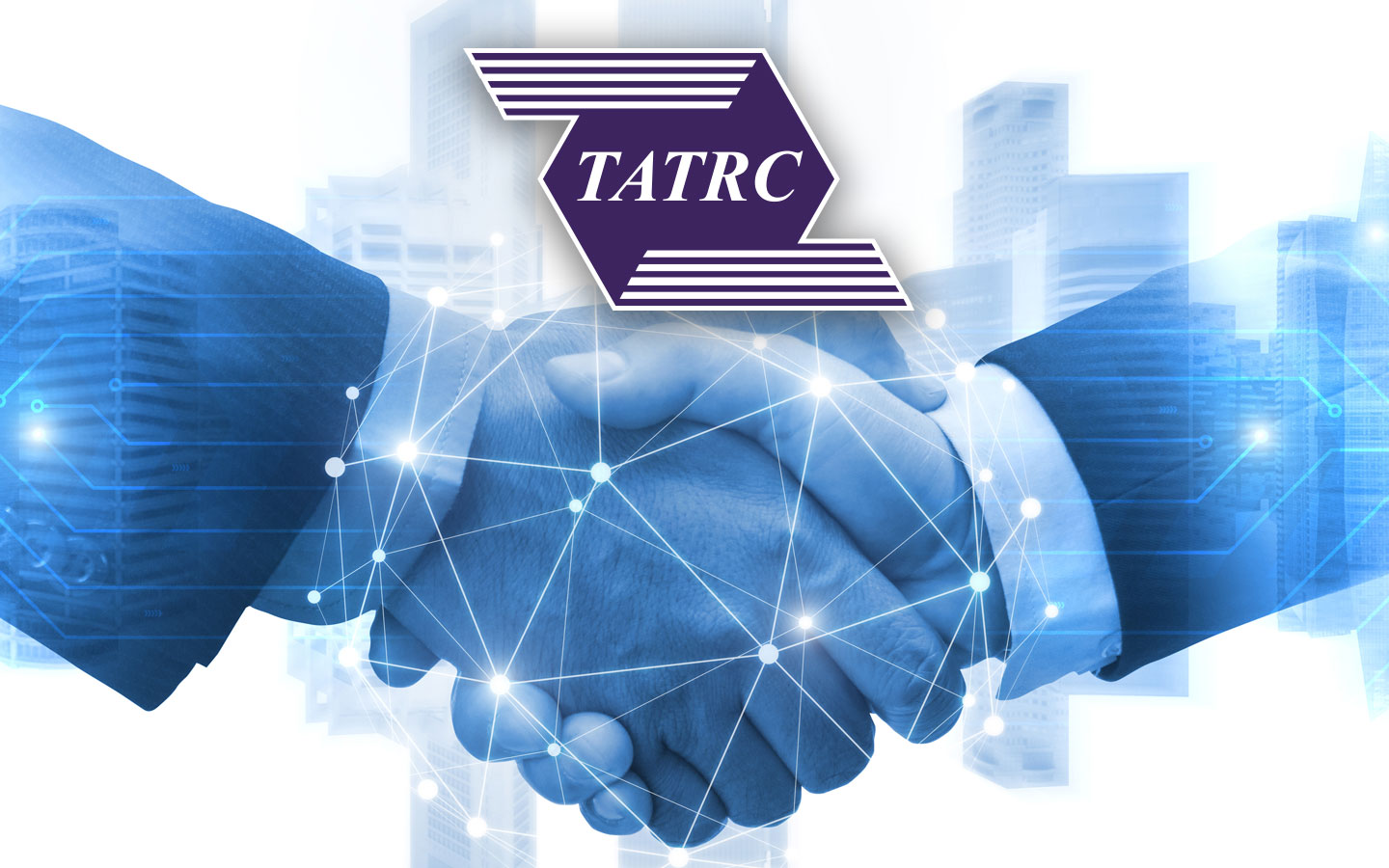 Illustration of a handshake with a TATRC logo