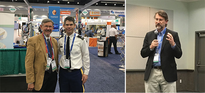 LEFT PHOTO: Harvey Magee with COL Jeffrey Mikita of Walter Reed National Military Medical Center at the IMSH DoD Government Row Exhibit Area. RIGHT PHOTO: Mr. Geoff Miller, MMSIC Lab Manager, kicked off and chaired the DoD Academic Program at this year’s IMSH.