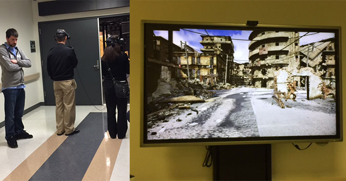 During a tour of USU’s Val G. Hemming Simulation Center, team members experienced a virtual reality game created specifically for simulation training.