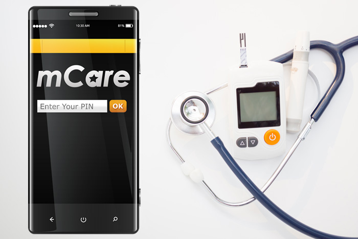 Mobile device with mCare app and diabetes monitor