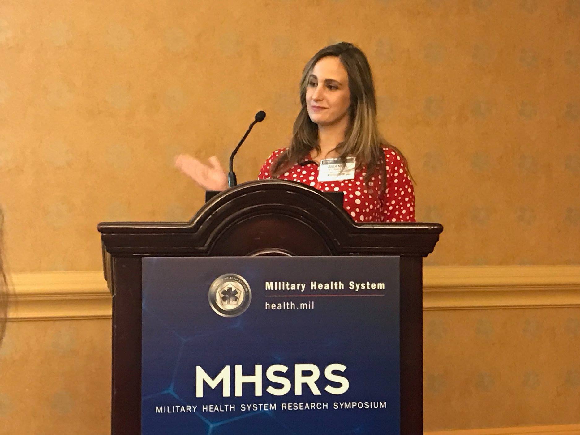 Ms. Amanda Schmeltz, from TATRC’s mHIC lab, presented “Development of Mobile Web-Based Application for Pre- and Post-Operative Patient Education of the Military Surgery Patient,” at this year’s MHSRS.