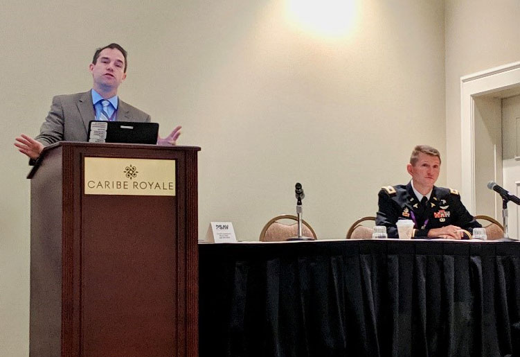 Mr. Ron Yeaw (left) and COL Jeremy Pamplin (right) share the stage to discuss the future or Multi-Domain Operations (MDO).