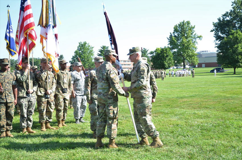 GEN Murray passes flag to incoming Commander, BG Talley.