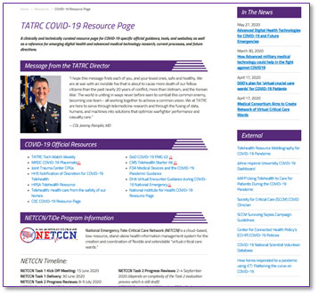 Screenshot of TATRC COVID-19 Resource page