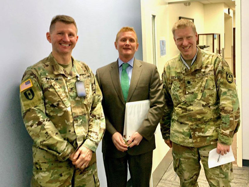 TATRC Leadership. COL Jeremy Pamplin (left) and LTC(P) Justin Stewart (right) welcomed Dr. James “Ben” Petro (center), Director of Human Systems, within the Office of the Under Secretary of Defense for Research and Engineering.