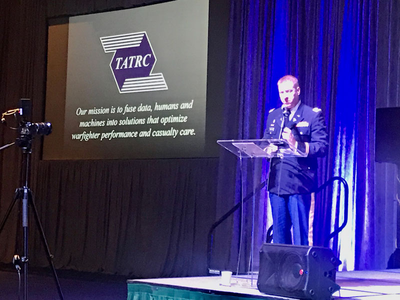 LTC(P) Stewart discussing TATRC’s new mission and capabilities portfolio with the NASA audience. 