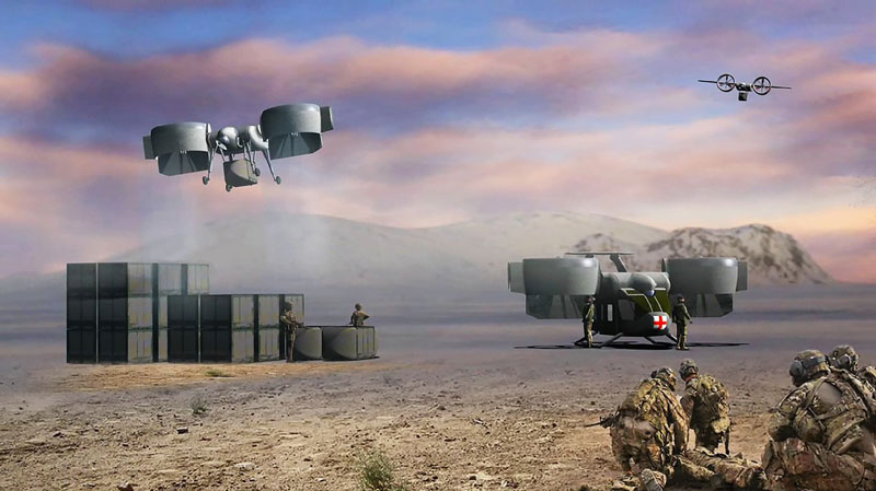 A conceptual illustration of a Robotic Casualty Evacuation, or “RASEVAC,” on the future battlefield.