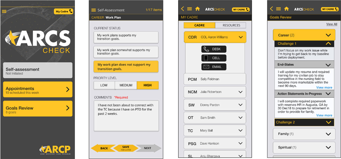 Some example screenshots from the ARCS Check mobile App.