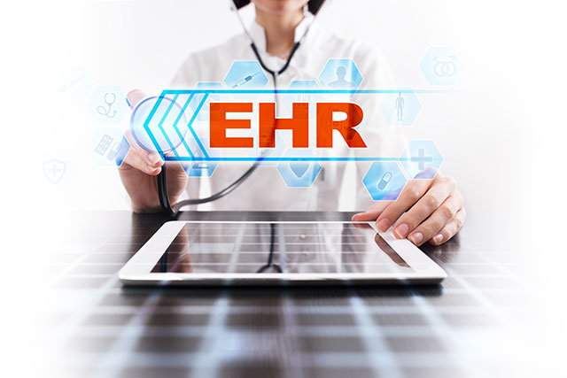 Medical doctor using tablet PC with ehr medical concept