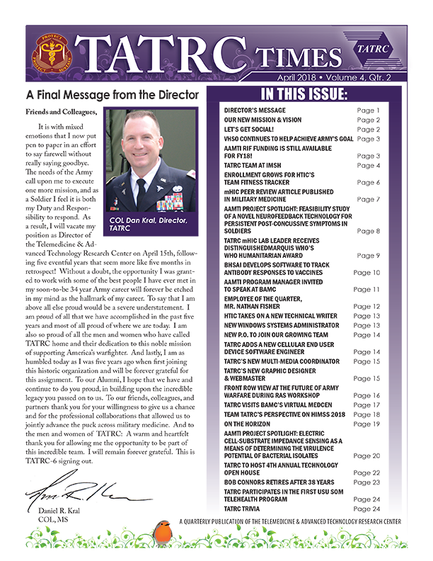 TATRC Times FY18 Quarter 2 Cover Graphic